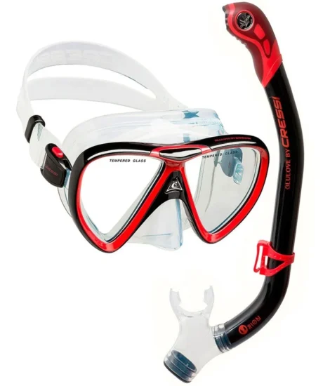 Kit De Mergulho Máscara E Snorkel Cressi Ikarus Semi Dry Cor Transp/vermelho