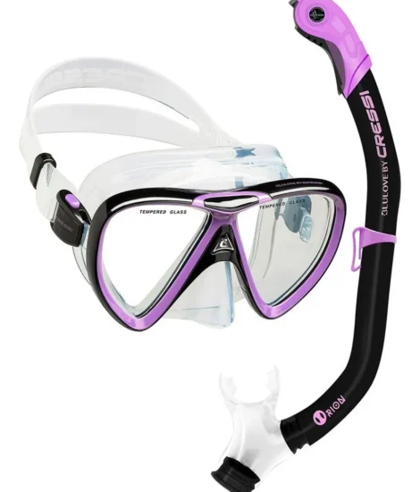 Kit De Mergulho Máscara E Snorkel Cressi Ikarus Semi Dry Cor Transp/lilás