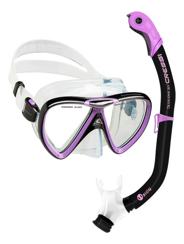 Kit De Mergulho Máscara E Snorkel Cressi Ikarus Semi Dry Cor Transp/lilás